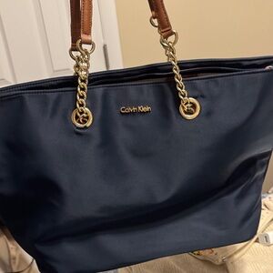 Calvin Klein Dark Blue Tote with Gold Accents